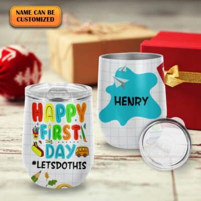 Alternative view of Personalized Happy First Day of School Funny Mug For Kids, Back To School Gifts Vacuum Insulated Cup - Wine Tumbler With Lid