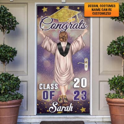 Alternative view of Personalized Character Graduation Gifts Class Of 2023 Door Cover - Graduation 2023 Party Decorations Front Door Porch Sign Backdrop