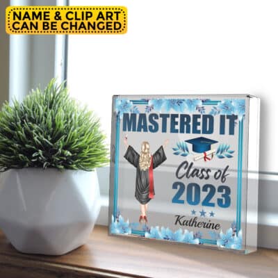 Alternative view of Personalized Character Mastered It Class Of 2023 Keepsake and Paperweight - Custom Grad Gifts Masters Plaque - Graduation Gifts for Her or Him