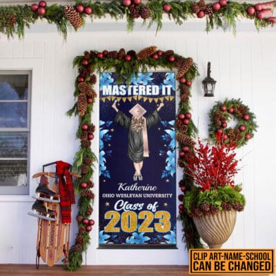 Alternative view of Personalized Yourself Mastered It Class Of 2022 Door Cover - Graduation Gifts Graduation 2022 Party Decorations Front Door Porch Sign Backdrop