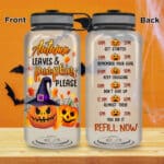Autumn Leaves And Pumpkins Please Halloween Motivational Fitness Sports Water Tracker Bottle with Time Marker