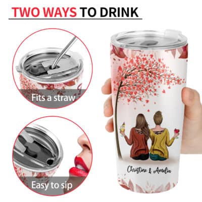 Alternative view of Personalized Art Best Friend Bestie Birthday Gifts Floral Stainless Steel Insulated Tumbler Cup with Lid, Besties Mug - Gifts for Best Friends