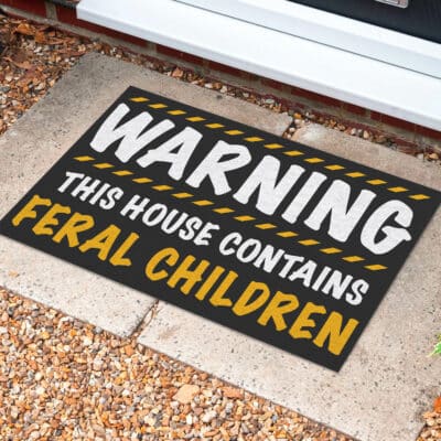 Warning This House Contains Feral Children Funny Family Entrance Indoor Outdoor Decorative Doormat