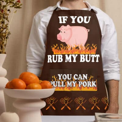 Alternative view of Rub My Butt You Can Pull My Pork Funny Cooking Apron With Three Pockets - Funny BBQ Chef Gift