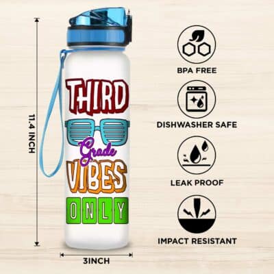 Alternative view of Third Grade Vibes Only Back To School Motivational School Sports Water Tracker Bottle with Time Marker - 3rd Grade Water Bottle