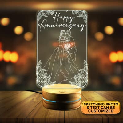 Personalized Drawing Couple Family Photo Night-Light - Customize Anniversary Wedding Image LED Light