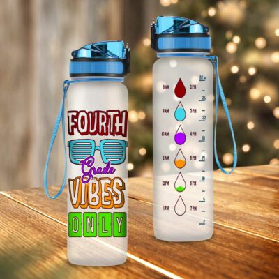 Alternative view of Fourth Grade Vibes Only Back To School Motivational School Sports Water Tracker Bottle with Time Marker - 4th Grade Water Bottle