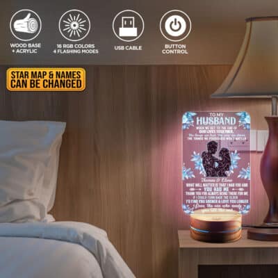 Alternative view of To My Husband Get To The End of Our Lives Personalized Star Map 2D LED Light - Custom Name Love Night Light Bedroom Decor