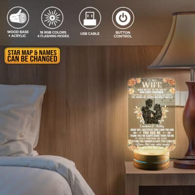 Alternative view of To My Wife Get To The End of Our Lives Personalized Star Map 2D LED Light - Custom Name Love Night Light Bedroom Decor