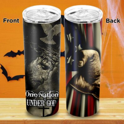 One Nation Under God Patriotic Skinny Tumbler, Straight Vacuum Insulated Tumbler Cup Water Bottle Coffee Mug