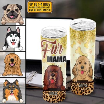 Alternative view of Personalized Dog Mom Tumbler Fur Mama, Dog Mom Glitter Skinny Tumbler, Straight Vacuum Insulated Tapered Tumbler Coffee Mug