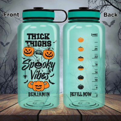Thick Thigh Spooky Vibe  - Gym Lovers Motivational Fitness Sports Water Tracker Bottle