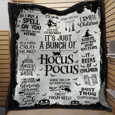 Hocus Pocus Funny Quote Fleece Throw Blanket - Three Witch Halloween Sherpa Blanket