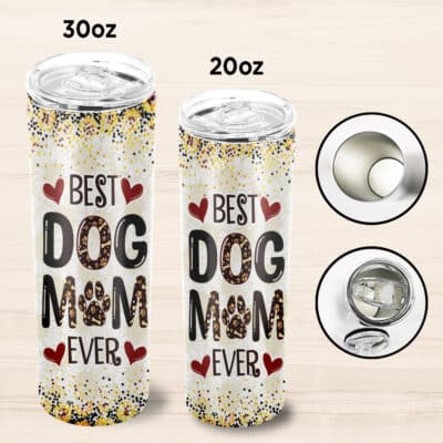 Alternative view of Personalized Sunflower Best Dog Mom Ever Insulated Skinny Tumbler Cup with Lid - Birthday Gift for Sunflower Lovers - Dog Lovers Mug Cup