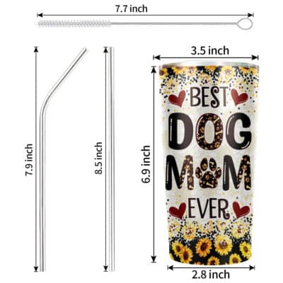 Alternative view of Personalized Sunflower Best Dog Mom Ever Insulated Tumbler Cup with Lid - Birthday Gift for Sunflower Lovers - Dog Lovers Mug Cup