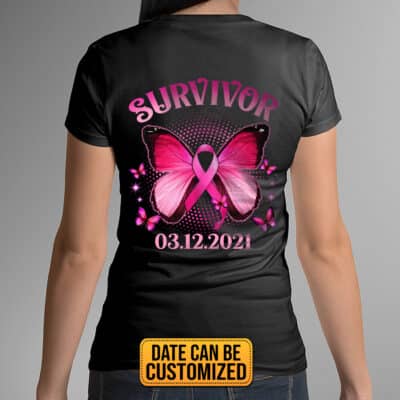 Personalized I'm A Cancer Survivor Print On Back T-Shirt Pink Cancer Awareness Shirt