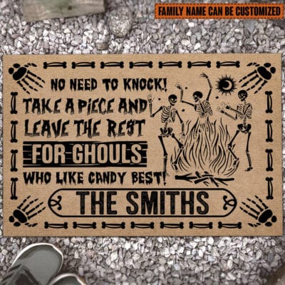 Custom No Need To Knock Take A Piece And Leave The Rest Funny Halloween House Doormat - Outdoor Indoor Doormat