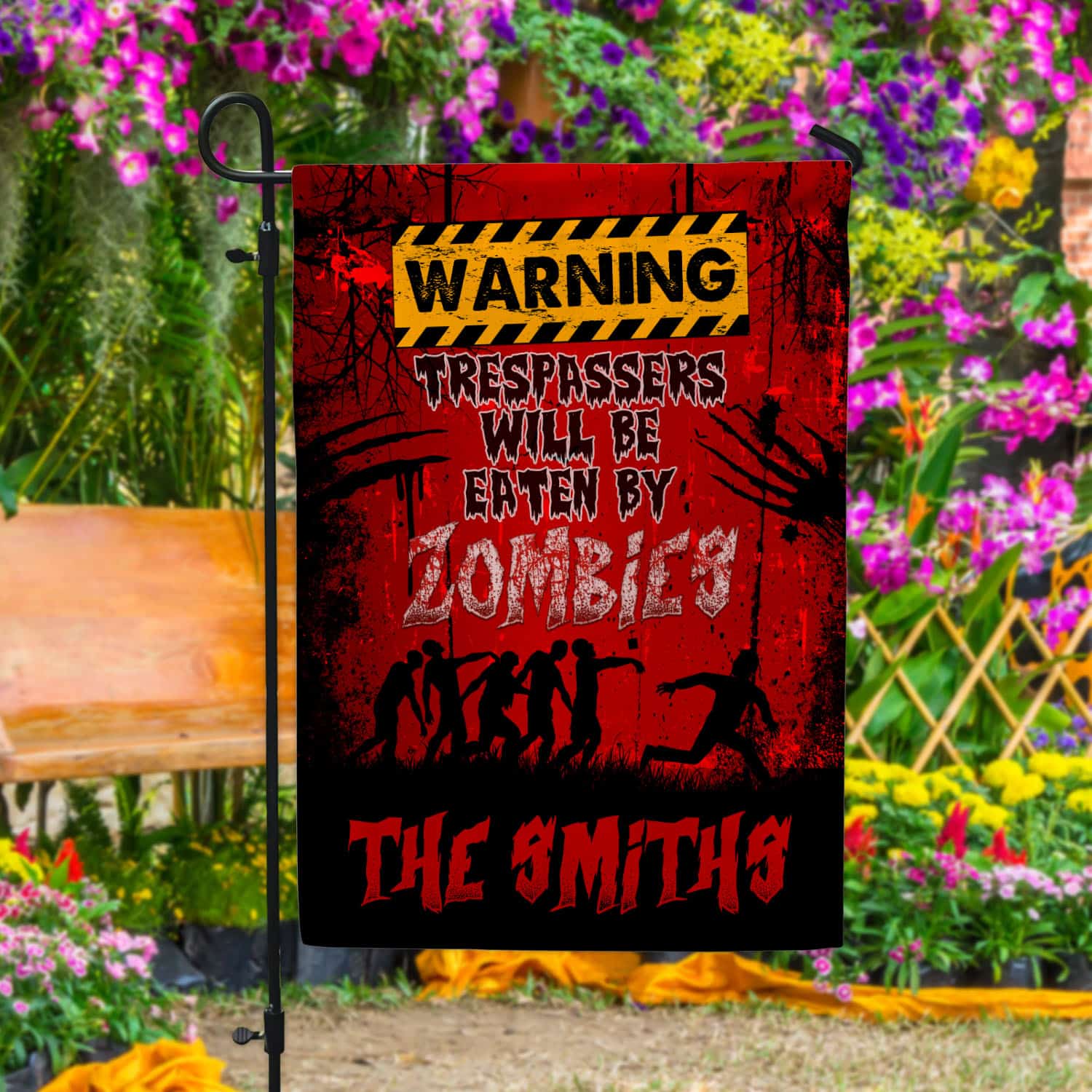 3VT. Trespassers Will Be Eaten-Sample Design 1 Garden Flag Mockup 4