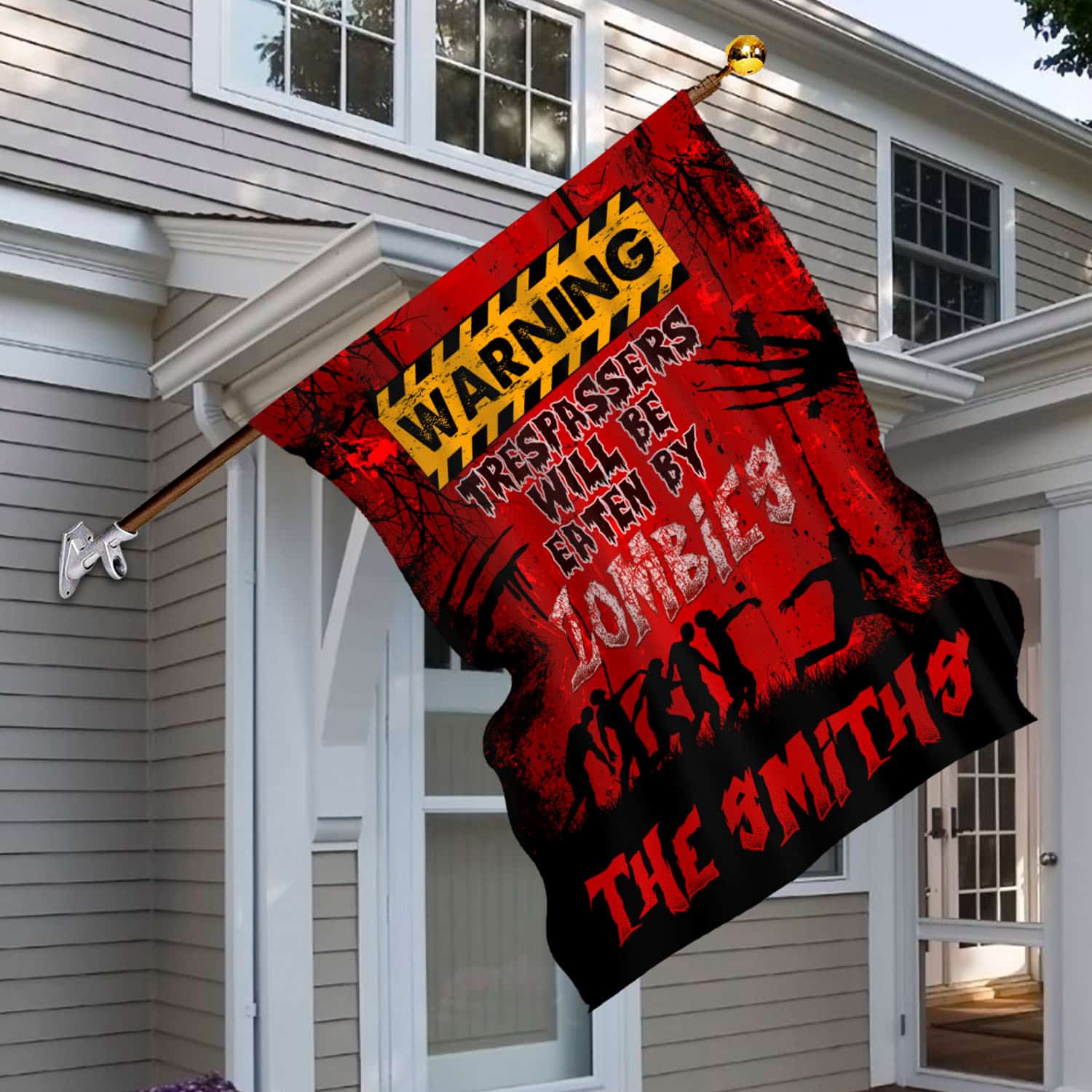 3VT. Trespassers Will Be Eaten-Sample Design 1 House Flag Mockup 6