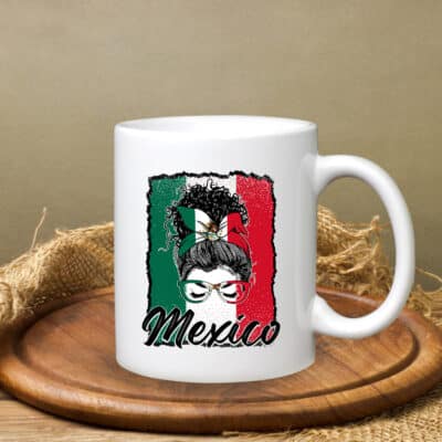 Viva Mexico Messy Bun With Bandana And Glasses Mexican Flag Coffee Mug Cups