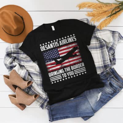 Alternative view of Desantis Airlines Bringing The Border To You Funny Ron Desantis Meme American Flag T-Shirt