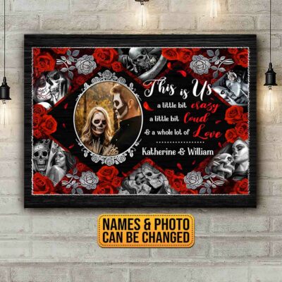 Alternative view of Custom Photo Halloween Couple Framed Canvas - This Is Us A Little Bit Crazy Unframed Poster - Halloween Couple Decor