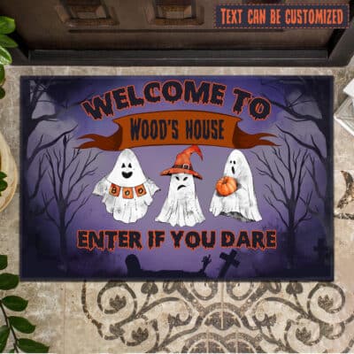 Personalized Welcome To Enter If You Dare Funny Boo Ghost Halloween House Doormat - Outdoor Indoor Doormat