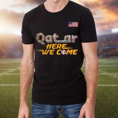 Alternative view of American Flag Qatar Here We Come T-Shirt - Qatar Calling Tee Shirt - USA Soccer World Shirt