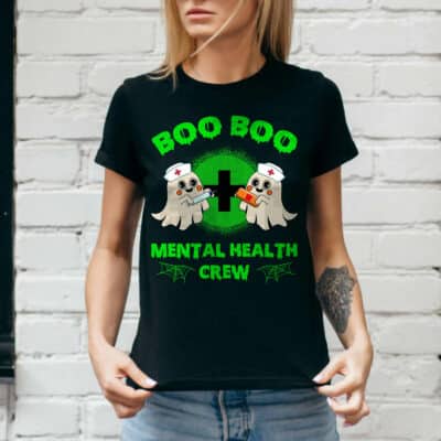 Alternative view of Boo Boo Mental Health Crew T-Shirt - Funny Halloween Mental Health Awareness Shirt