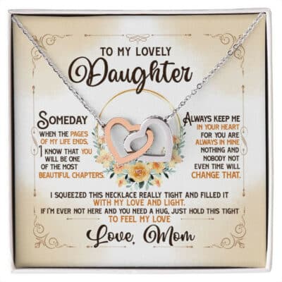 To My Lovely Daughter Message Card Pendant Necklace - Love Knot Sterling Necklace for Daughter