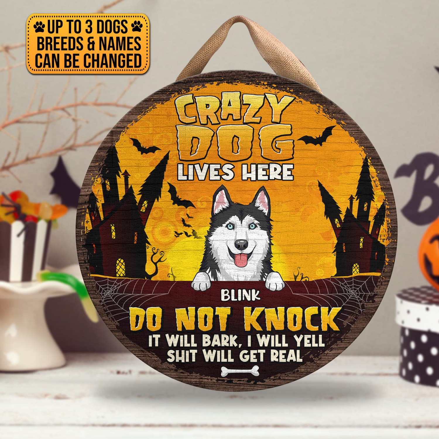 5VT. Crazy Dog Lives Here door sign mk2