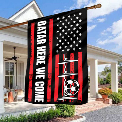 Alternative view of Qatar Here We Come World 2022 Flag - Soccer American Flag