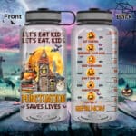 Let's Eat Kids Punctuation Saves Lives Funny Teacher Halloween Fitness Sports Water Tracker Bottle with Time Marker