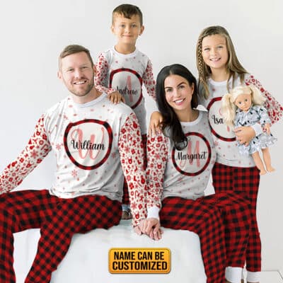 Alternative view of Personalized Monogram Name Christmas Family Pajamas Set - Printed Christmas Sleepwear Raglan Long Sleeve Tee and Bottom Loungewear