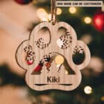 Personalized Dog Paw Shaped Wooden Christmas Ornament Keepsake - Custom Dog Lover Christmas Gifts
