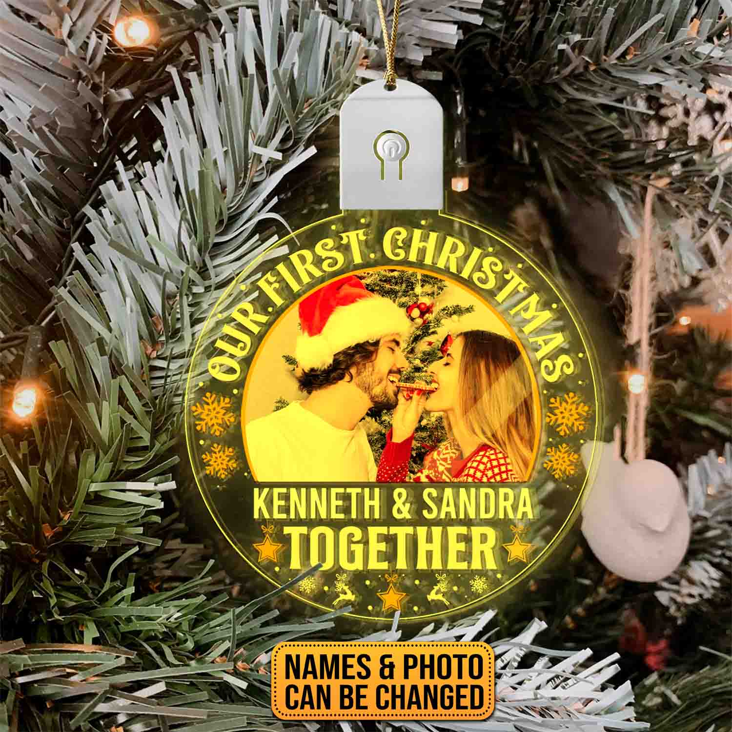 Mockup Led Acrylic 1 2VT. Our First Christmas Led Ornament