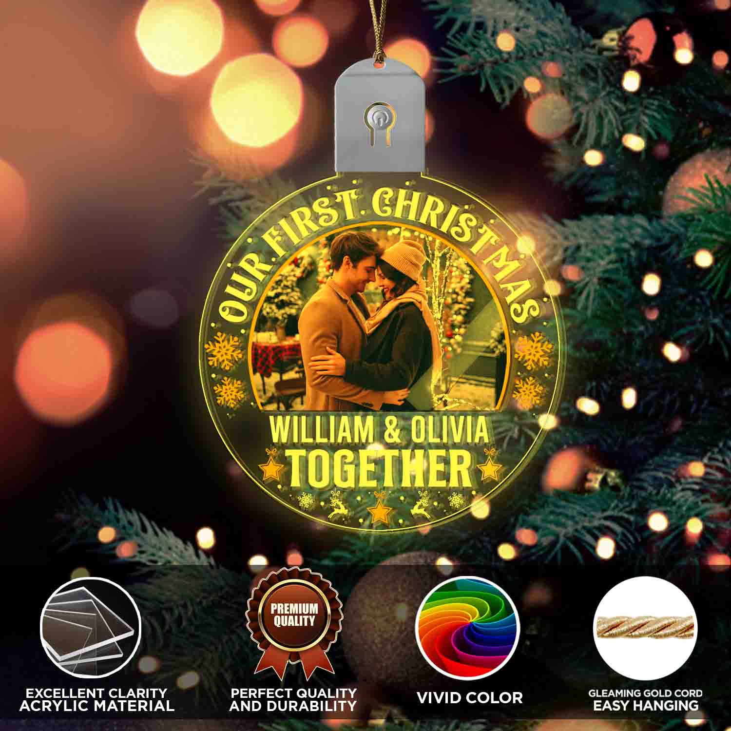 Mockup Led Acrylic Icon 2VT. Our First Christmas Led Ornament