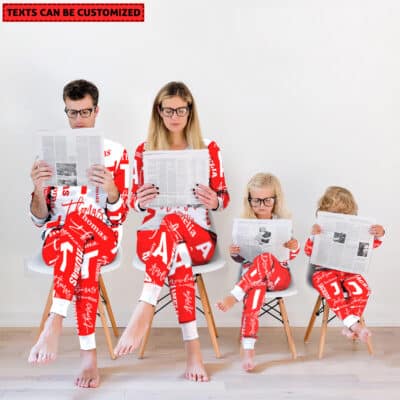 Alternative view of Personalized Name Family Christmas Pajamas Set - Custom Repeat Name Printed Sleepwear Raglan Long Sleeve Tee and Bottom Loungewear
