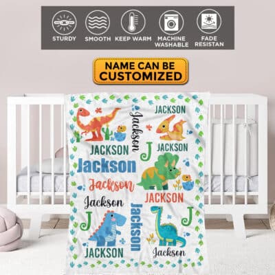 Alternative view of Personalized Name Baby Blanket Dinosaur - Custom Funny Cute Babysaurus Baby Name Fleece Soft Blanket
