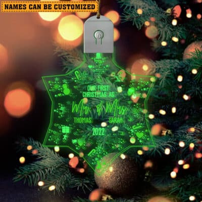 Personalized Name First Christmas As Mr & Mrs 2022 LED Ornament - First Christmas Married Couple Ornament Christmas Tree