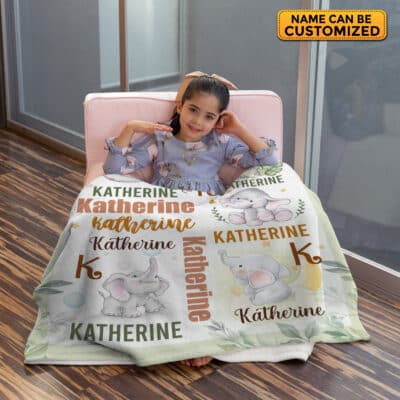Alternative view of Personalized Name Baby Blanket Elephant - Custom Funny Cute Elephant Baby Name Fleece Soft Blanket