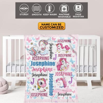 Alternative view of Personalized Name Baby Blanket Unicorn - Custom Funny Cute Unicorn Baby Girl Name Fleece Soft Blanket