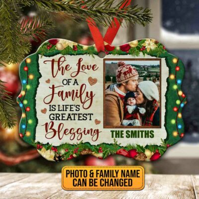 Custom Photo The Love Of A Family Is Life's Greatest Blessing Benelux Shaped Medallion Christmas Ornament