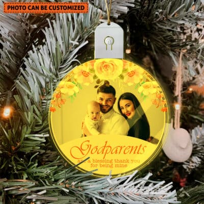 Godparents Christmas Gifts, Custom Thank You For Being Mine Decorative LED Acrylic Ornament Keepsake