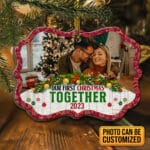 Personalized Photo Our First Christmas Together 2023 Medallion Ornament Keepsake - First Christmas Married Gifts for Her Him