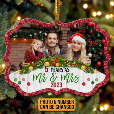Personalized Photo Anniversary Year Christmas As Mr and Mrs 2023 Medallion Ornament Keepsake - Christmas Gifts for Her Him