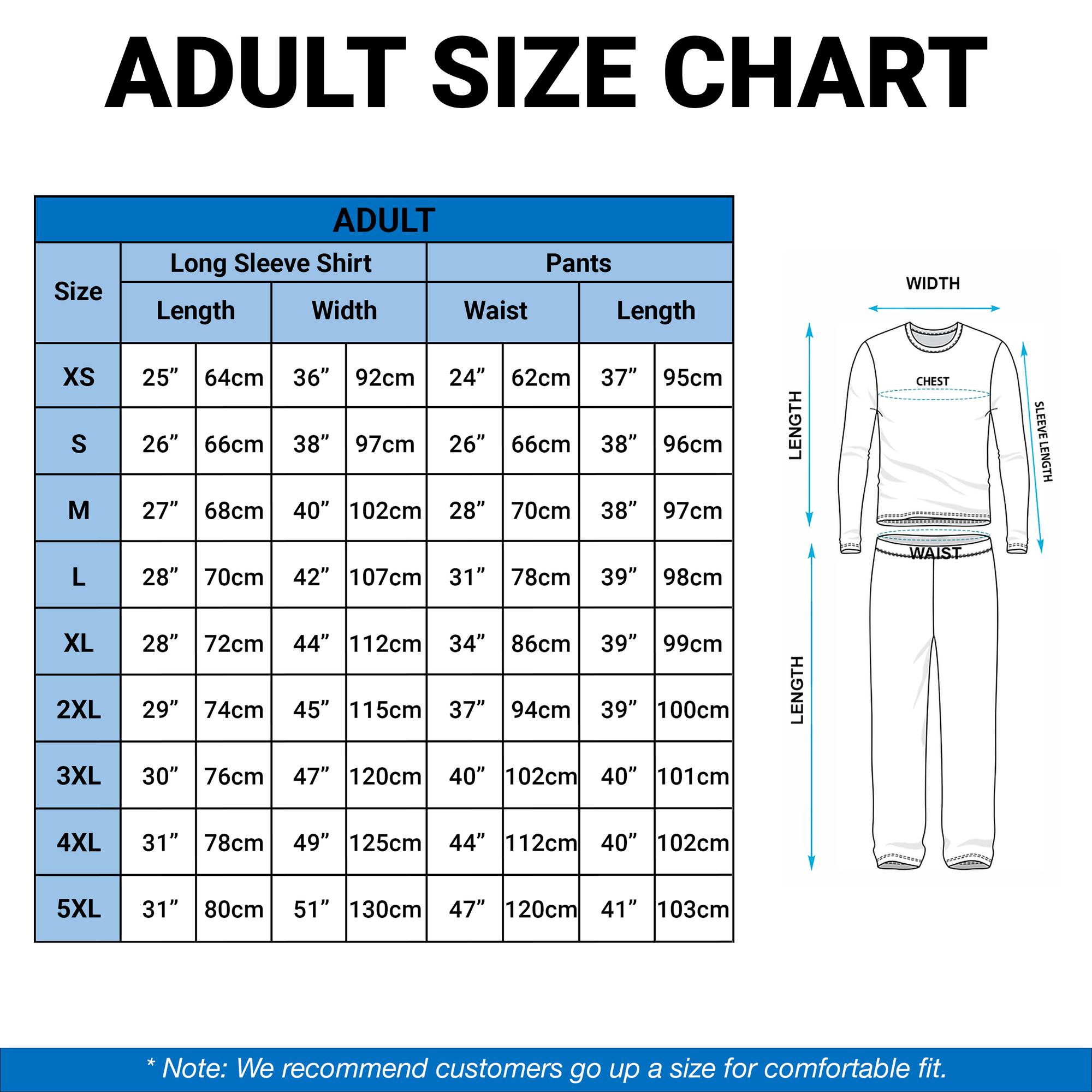 Adult Pajamas Size Chart Adult Pajamas Set Size Chart
