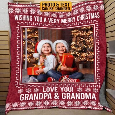 Personalized Photo Wishing You A Very Merry Christmas Fleece Blanket - Sherpa Blanket - Custom Christmas Blanket Gifts