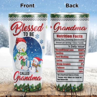 Blessed To Be Grandma Christmas Insulated Tumbler Cup With Lid - Grandma Christmas Gifts