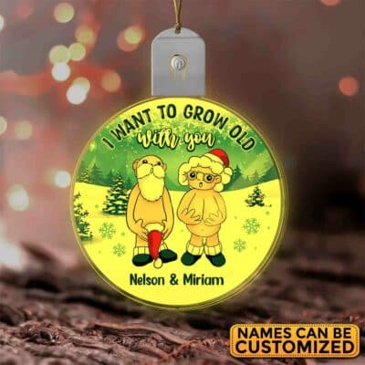 Alternative view of Personalized I Want To Grow Old With You LED Ornament - Custom Old Couple Christmas Ornament